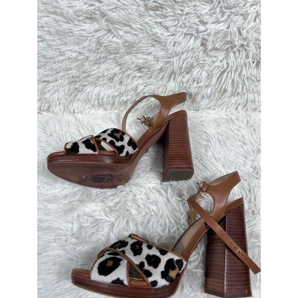 Michael Kors Alexia Platform Sandals Womens Size 9M Hair Calf Animal Print SH19A - Picture 5 of 16